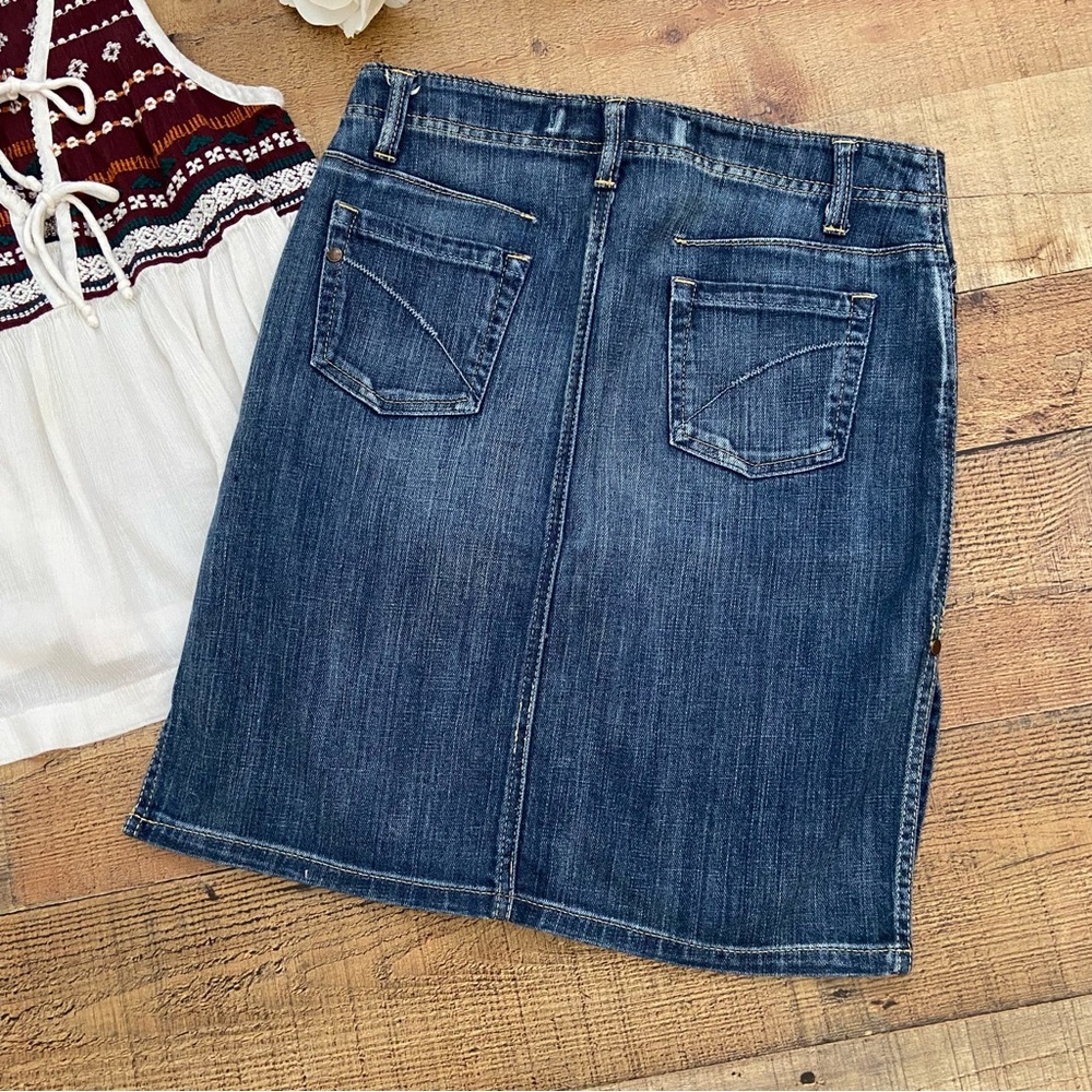 Skirt Denim Jean EXPRESS Stretch Mini Skirt with Large Slits on Each Side - Picture 6 of 12